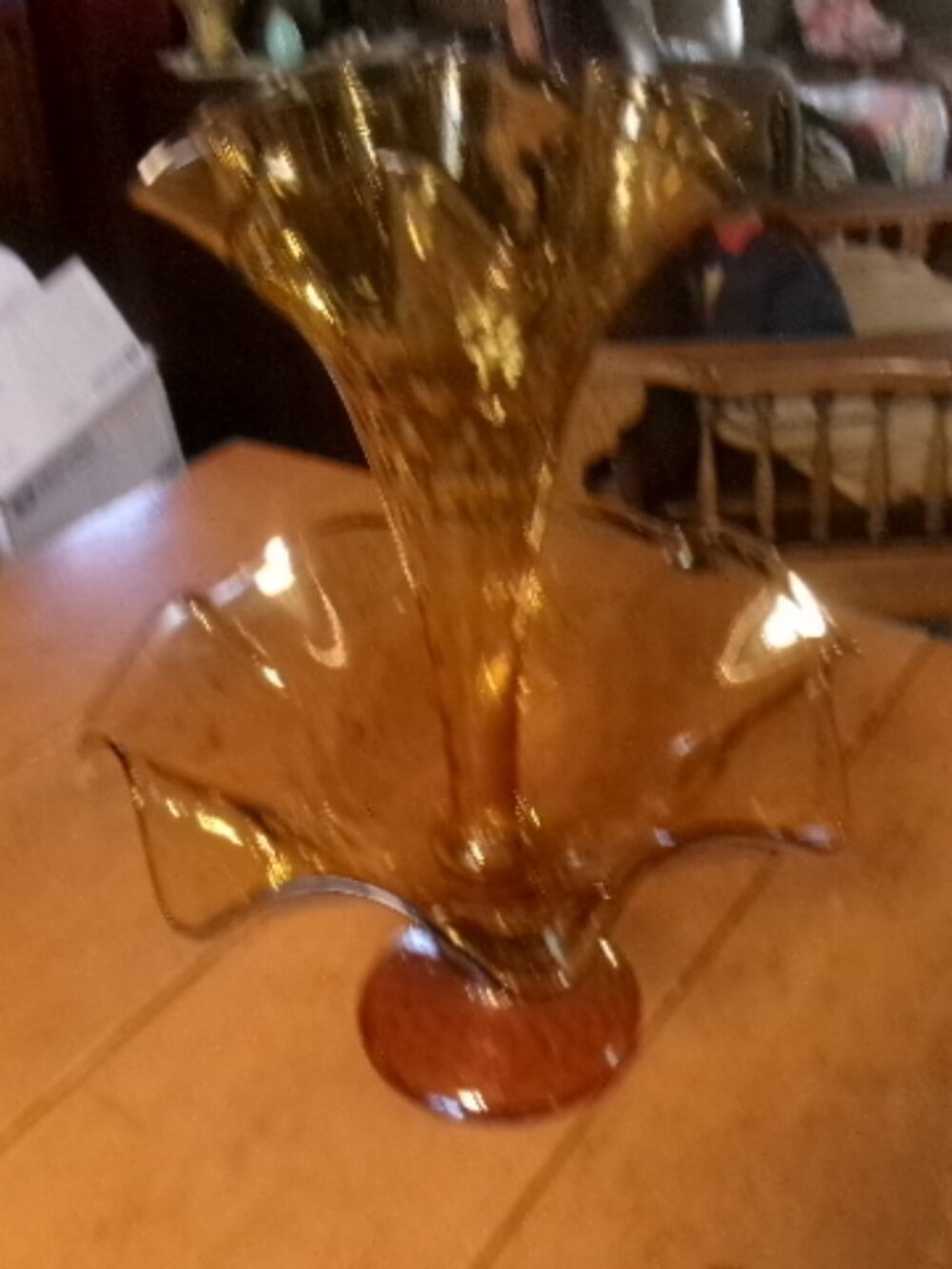 Gorgeous Art Deco blown glass amber harvest 2 part Epergne stunning beauty